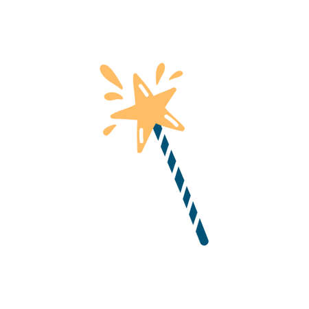 Magic wand, sparklers isolated on white. Flat hand drawn vector illustration in cartoon style.