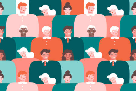 Multinational society colorful background. Portraits of young and old people. Flat vector illustration in cartoon style.のイラスト素材