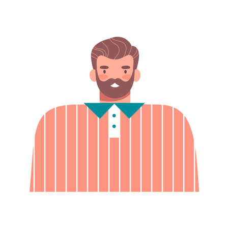 Portrait of man with beard isolated on white. Colorful cartoon flat vector illustration.のイラスト素材