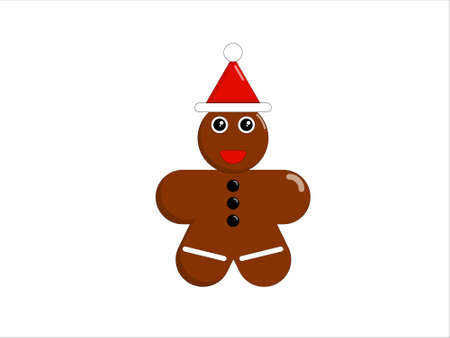 Gingerbread man in a Christmas red hat on a white background, vector graphicsのイラスト素材