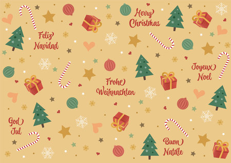 "Merry Christmas" background vector illustrations in different languagesのイラスト素材