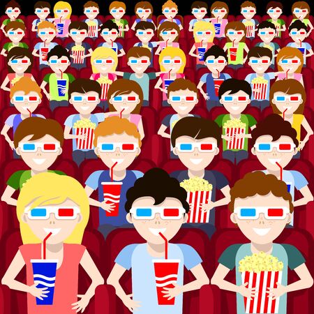 Cinema. People watch the movie at movie theater. Vector illustrationのイラスト素材