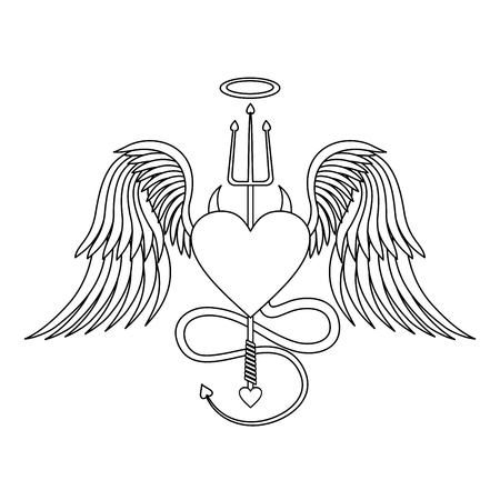 Heart with wings and horns. Vector illustrationのイラスト素材