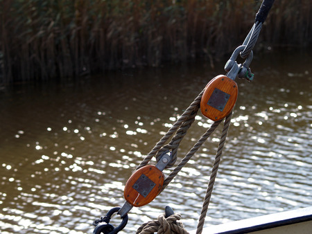 Sailors detail on Sailboatの写真素材