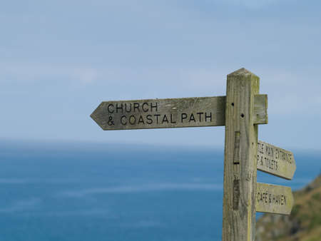 trail signage coast path, Cornwall UKの写真素材