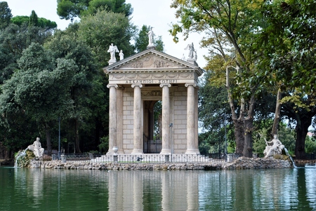 Temple of Aesculapius reflected in waterのeditorial素材