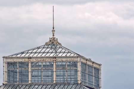 Great Yarmouth Winter Gardens historic glass building on the golden mile seafront promenade in Norfolk UK. Victorian architecture at risk from neglect and decay.のeditorial素材