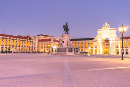 Pra a Do Comercio, blue hour Lisbon, Portugal. February 23, 2020のeditorial素材