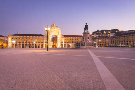 Pra a Do Comercio, blue hour Lisbon, Portugal. February 23, 2020のeditorial素材
