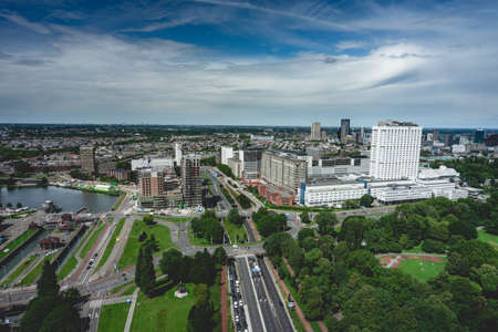 Skyline of Rotterdam. View from the Euromast Tower. July 22, 2020のeditorial素材