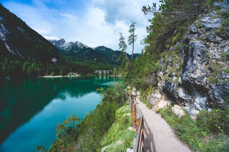 Lago di Braies, Lake in Italy.の写真素材