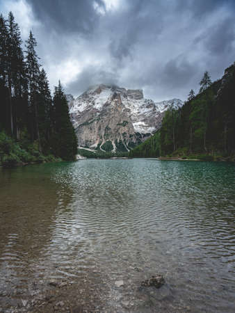 Lago di Braies, Lake in Italy.の写真素材