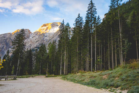 Lago di Braies, Lake in Italy.の写真素材