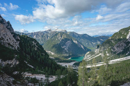 Lago di Braies, Lake in Italy.の写真素材