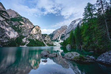 Lago di Braies, Lake in Italy.の写真素材