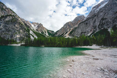 Lago di Braies, Lake in Italy.の写真素材