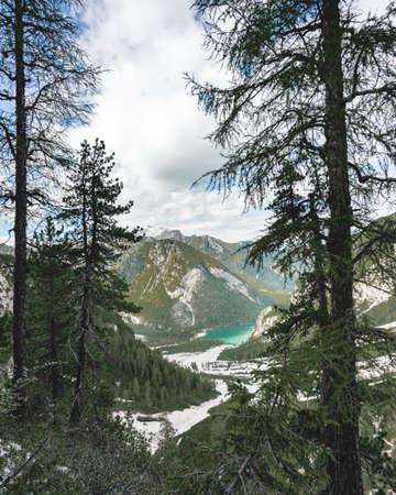 Lago di Braies, Lake in Italy.の写真素材