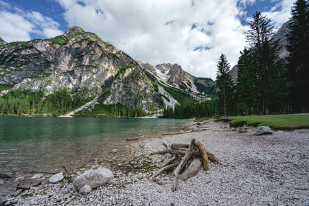 Lago di Braies, Lake in Italy.の写真素材