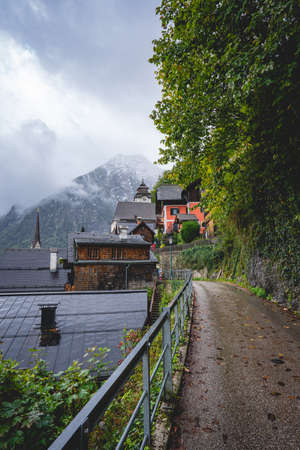 Beautiful city on by the lake, Hallstatt Austria 26 September 2020.の写真素材