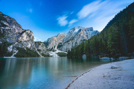 Lago di Braies, Lake in Italy.の写真素材