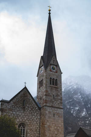 Beautiful city on by the lake, Hallstatt Austria 26 September 2020.の写真素材