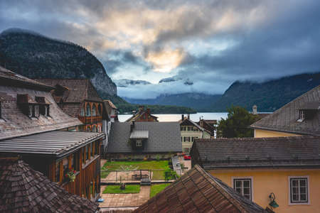 Beautiful city on by the lake, Hallstatt Austria 26 September 2020.の写真素材