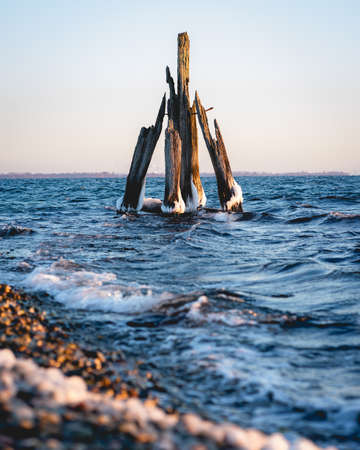 Ice cold morning on the coast in Den Osse Zeeland, The Netherlandsの写真素材