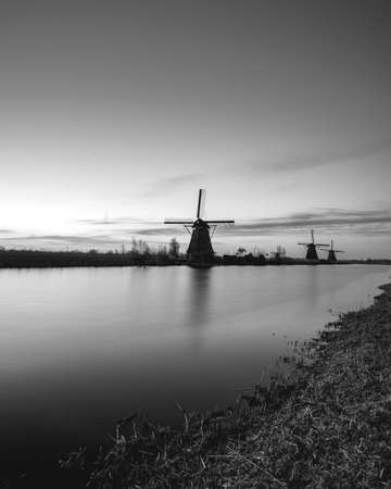 Sunrise behind the wind miles in Kinderdijk The Netherlands. Apr 17 2021のeditorial素材