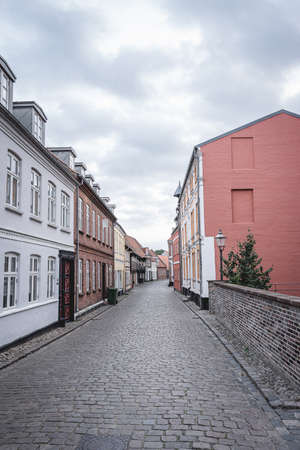 colorful streets in the city center of Ribe Denmark.の写真素材