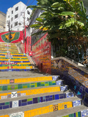 The famous stairs in Rio de Janeiro, decorated by the artist Jorge Selaro. Mar 17 2022.のeditorial素材