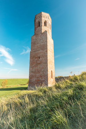 Plump Tower. An Old tower from the 14th century, in the dutch place Burgh-Haamstede. Zeeland, The Netherlands.の写真素材