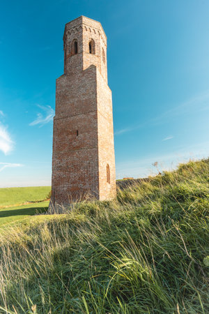 Plump Tower. An Old tower from the 14th century, in the dutch place Burgh-Haamstede. Zeeland, The Netherlands.の写真素材
