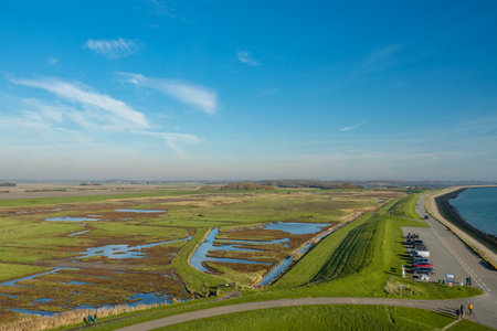 Overview from the wetlands in Burgh-Haamstede, from the Plompe tower. Zeeland, The Netherlands.の写真素材