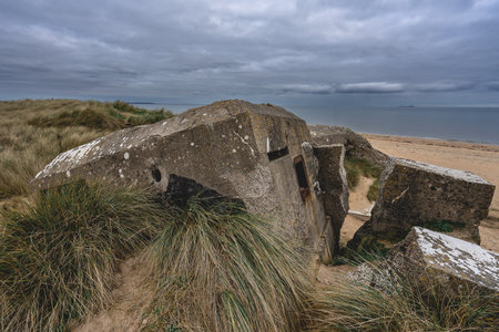 Old german bunkers at Utah Beach, France.の写真素材