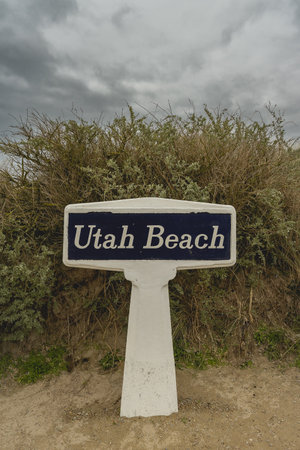 Utah beach landing museum, monuments from the divisions who fought on Utah beach. Normandy France February 4, 2023.のeditorial素材