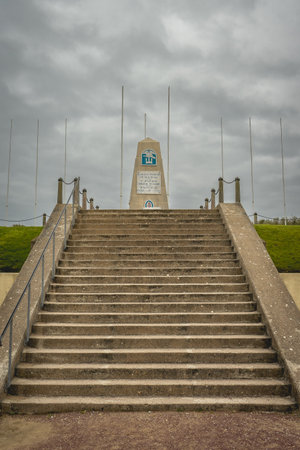 Utah beach landing museum, monuments from the divisions who fought on Utah beach. Normandy France February 4, 2023.のeditorial素材