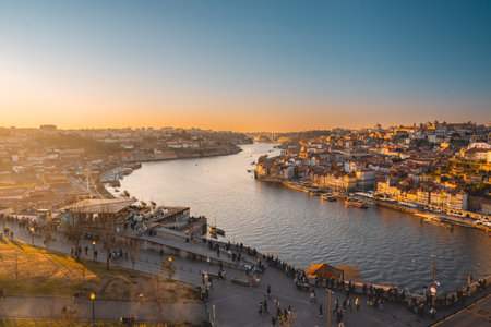 Overview of the city of Porto, Portugal in the evening. February 10, 2023のeditorial素材