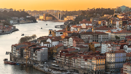 Overview of the city of Porto, Portugal in the evening. February 10, 2023のeditorial素材