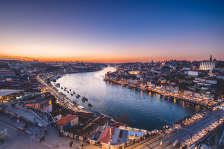 Overview of the city of Porto, Portugal in the evening. February 10, 2023のeditorial素材