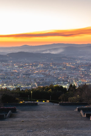 Overview of the city of Braga Portugal, during a beautiful Sunset.の写真素材