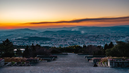 Overview of the city of Braga Portugal, during a beautiful Sunset.の写真素材