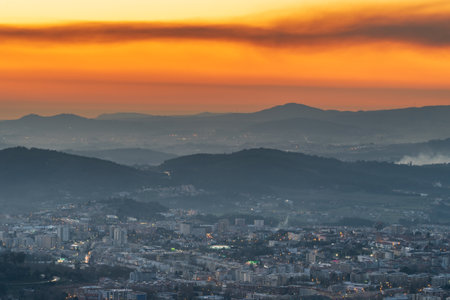 Overview of the city of Braga Portugal, during a beautiful Sunset.の写真素材