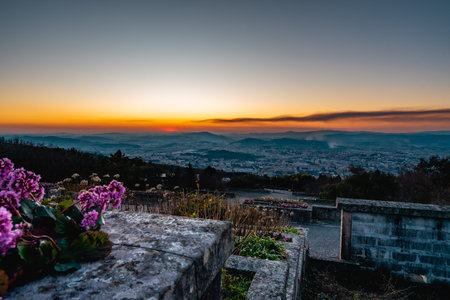 Overview of the city of Braga Portugal, during a beautiful Sunset.の写真素材