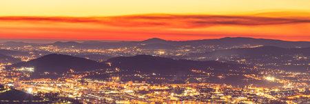 Overview of the city of Braga Portugal, during a beautiful Sunset.の写真素材