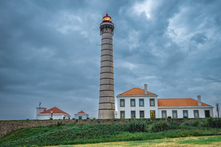 Lighthouse in the north of Portugal, on a cloudy day.の写真素材