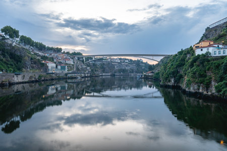 River Douro in Porto, Portugal, with the famous Ribeira Bridge.の写真素材
