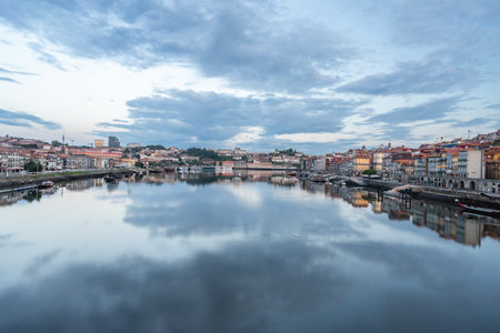 View of the river Douro in Porto at sunset, Portugalの写真素材