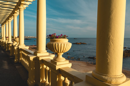 PÃ©rgola da Foz, beautiful boulevard on the beach of Porto Portugal.の写真素材