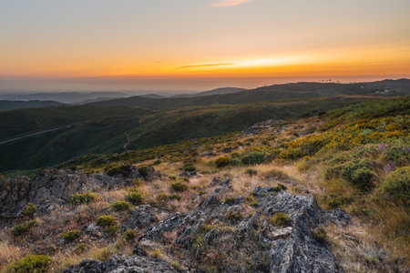 Sunset at the mountains in Albergaria da Serra, Portugal.の写真素材