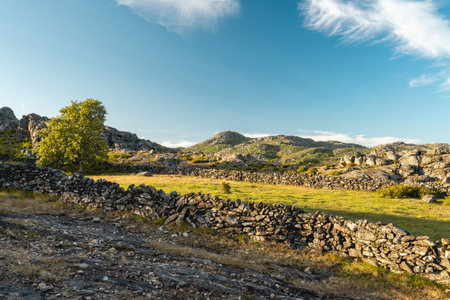Sunset at the mountains in Albergaria da Serra, Portugal.の写真素材